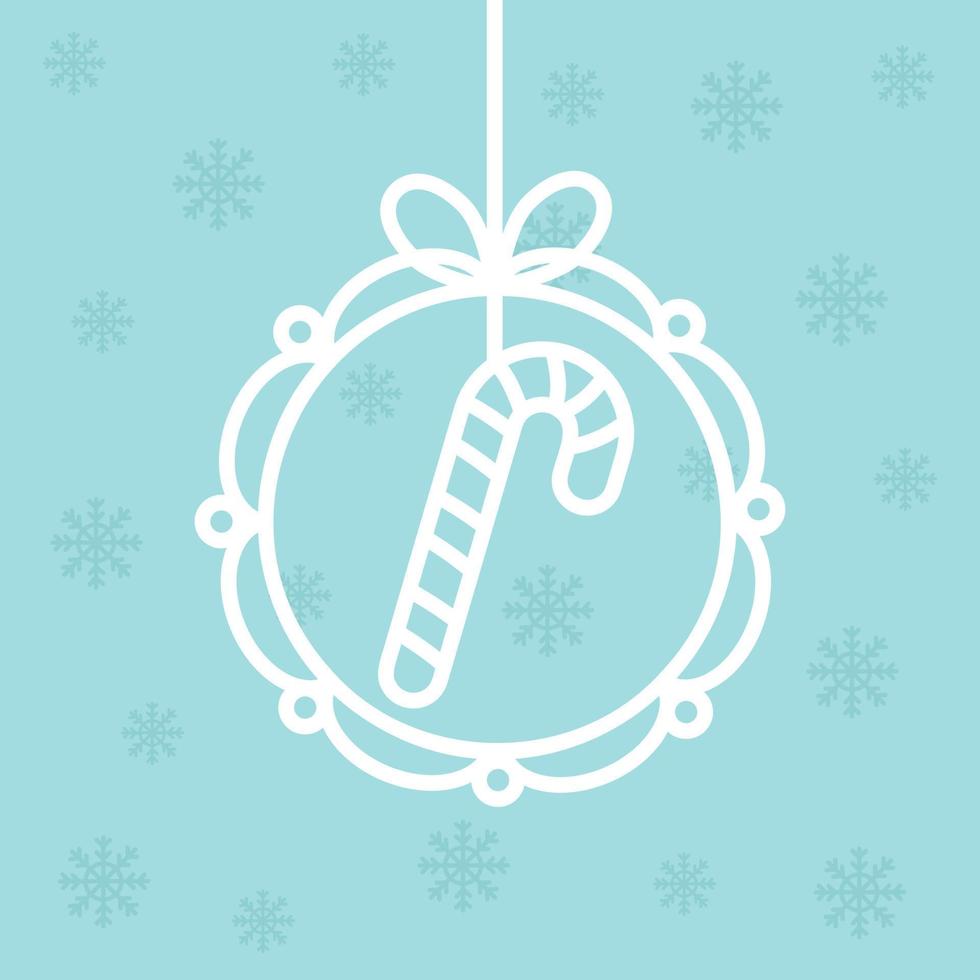piruleta, caramelo sobre fondo azul, icono de juguete de árbol de Navidad, silueta. juguete calado. plantilla para tallado en madera, corte por láser y plotter. postal para navidad, año nuevo vector