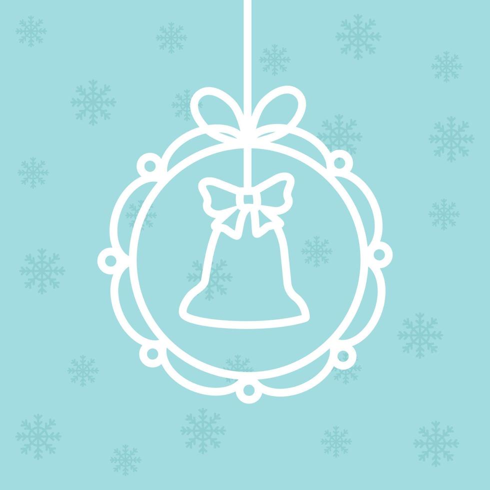 Bell on blue background, Christmas tree toy icon, silhouette decorations . Openwork toy. Template for wood carving, laser cutting and plotter. Postcard for Christmas, New Year vector