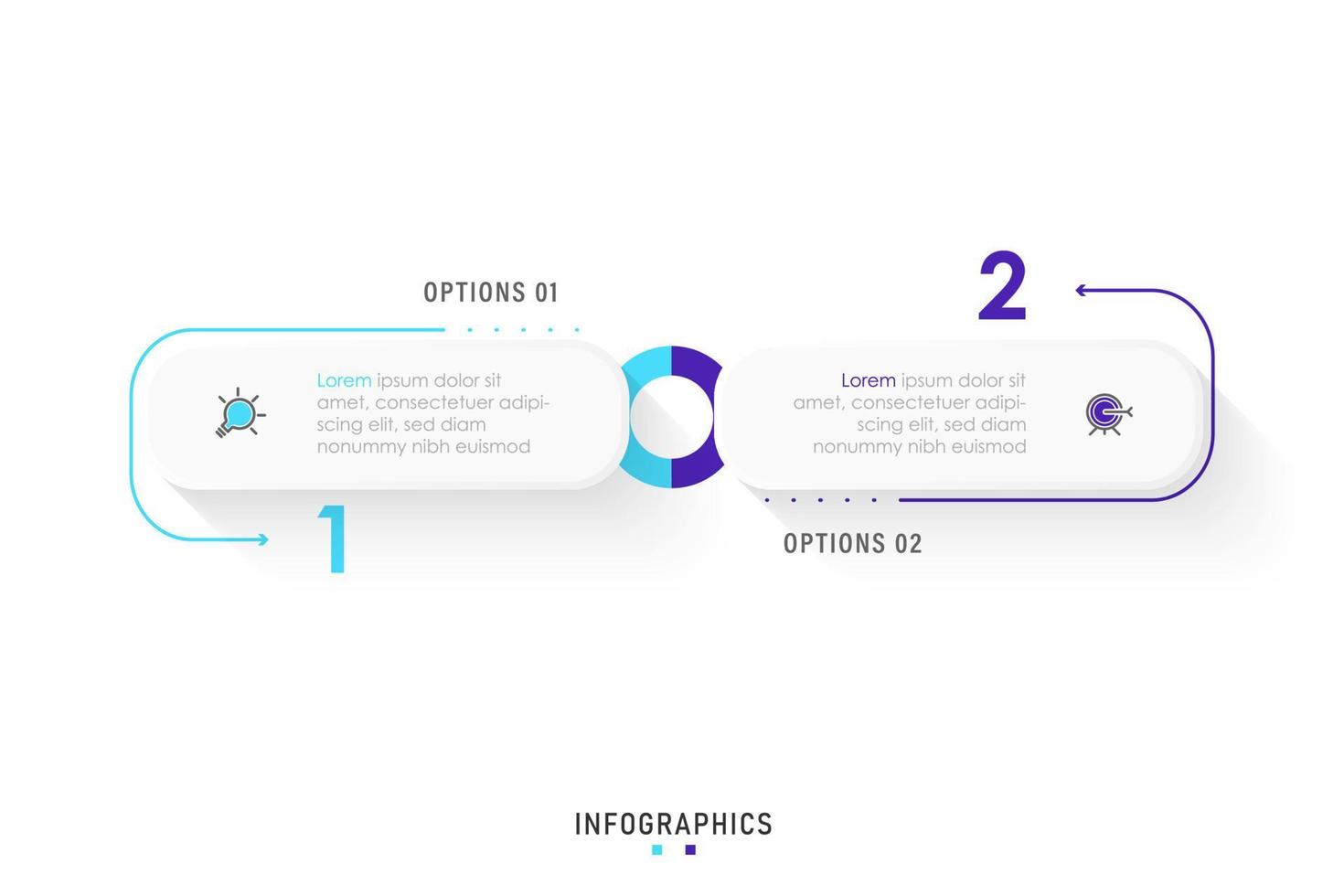 plantilla de diseño de etiquetas infográficas vectoriales con iconos y 2 opciones o pasos. se puede utilizar para diagramas de proceso, presentaciones, diseño de flujo de trabajo, banner, diagrama de flujo, gráfico de información. vector