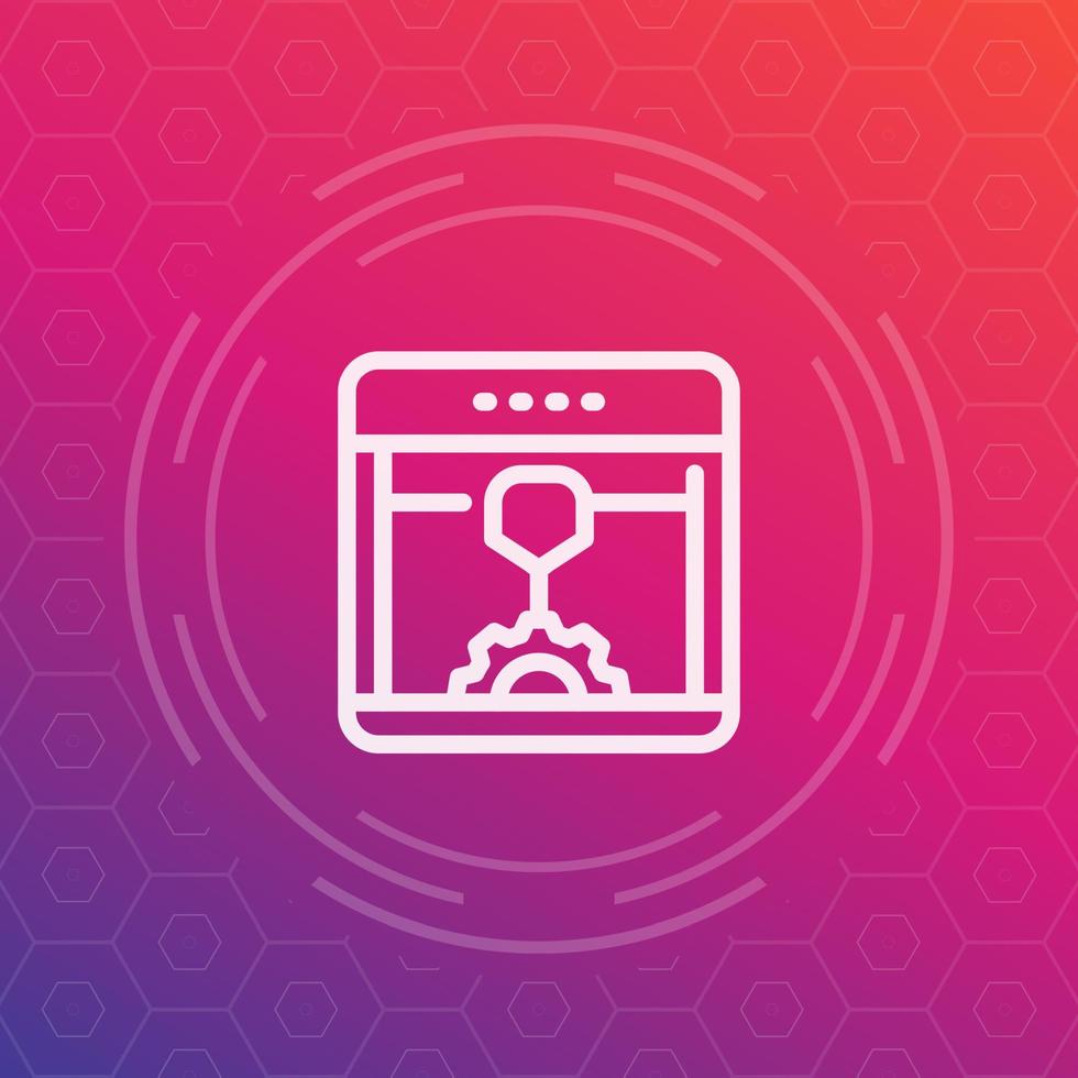 3d printer line vector icon, printing, additive manufacturing