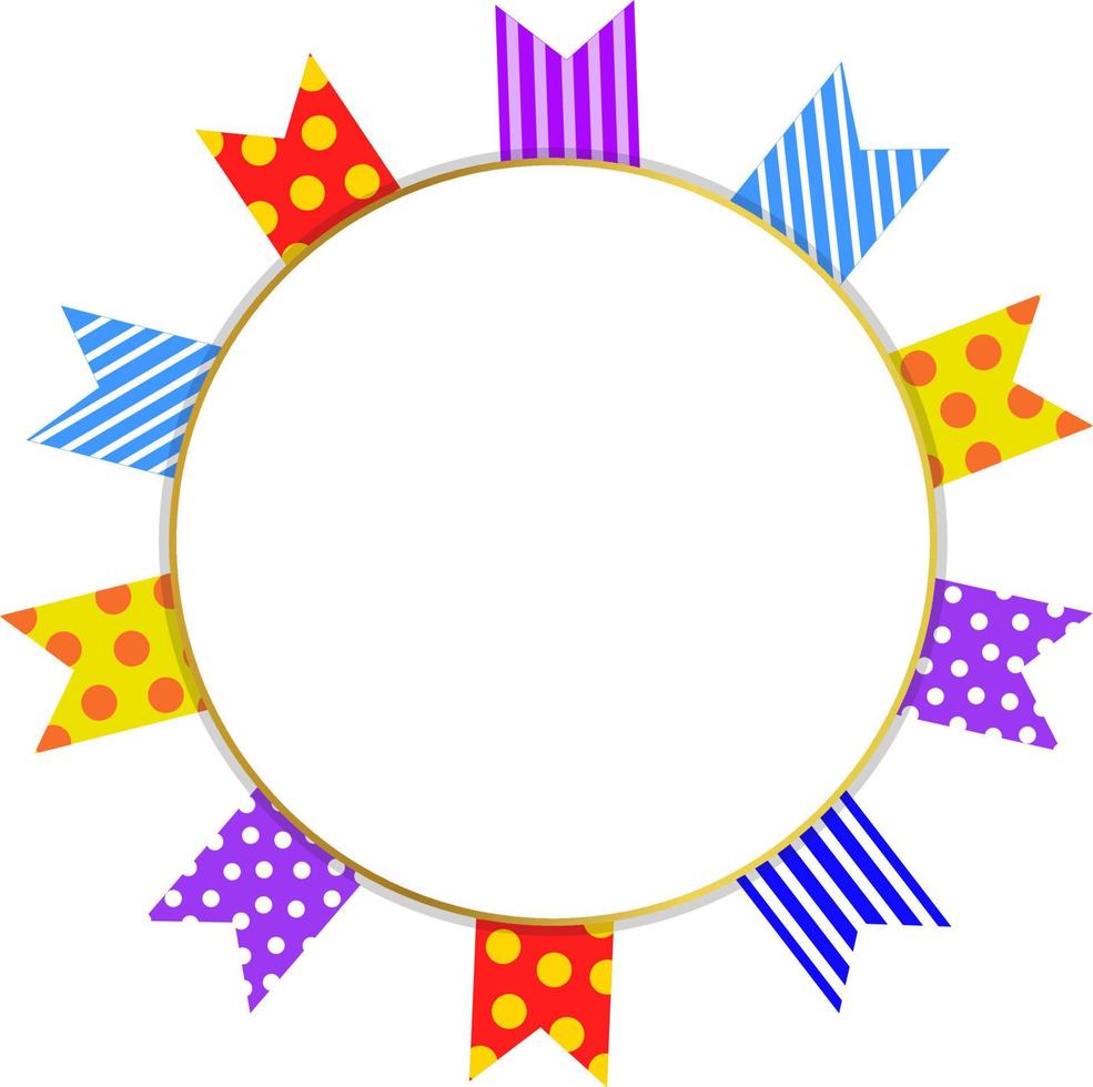 Golden circle with festive flags around the circle. Template for holiday design vector