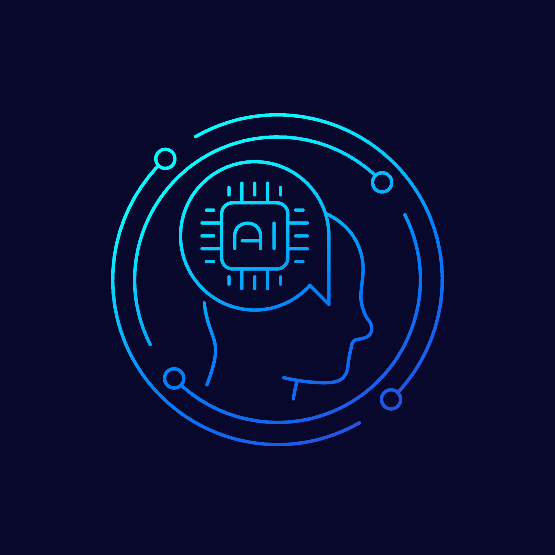 AI technology icon with chip and head, line vector 12507810 Vector Art ...