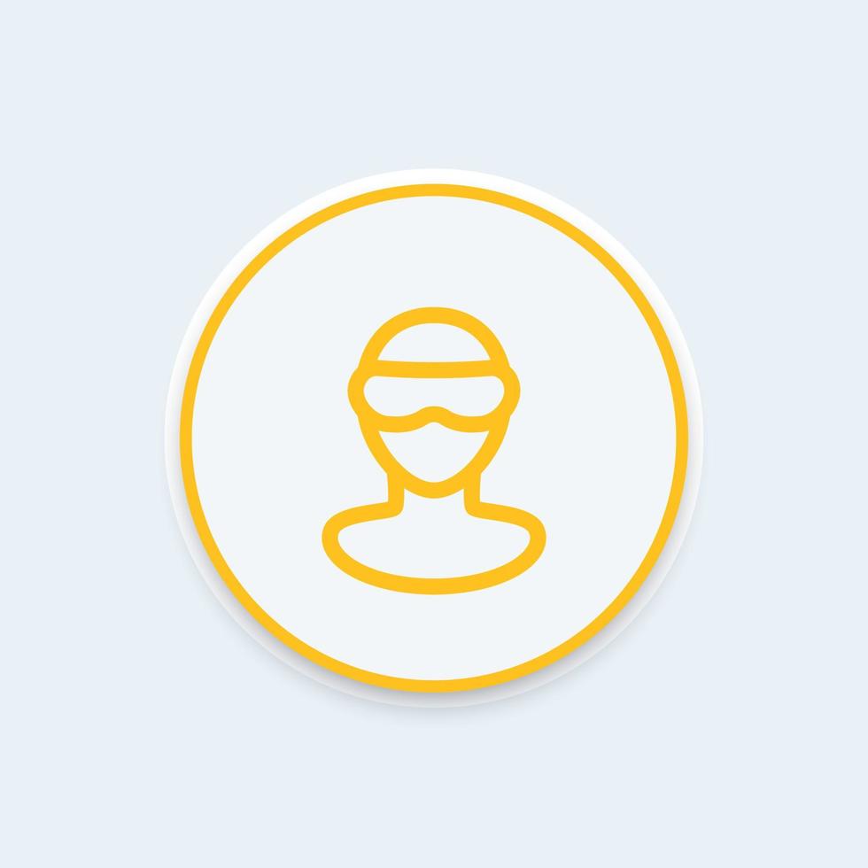 VR glasses line icon, man in virtual reality glasses, virtual reality headset pictogram, round icon, vector illustration