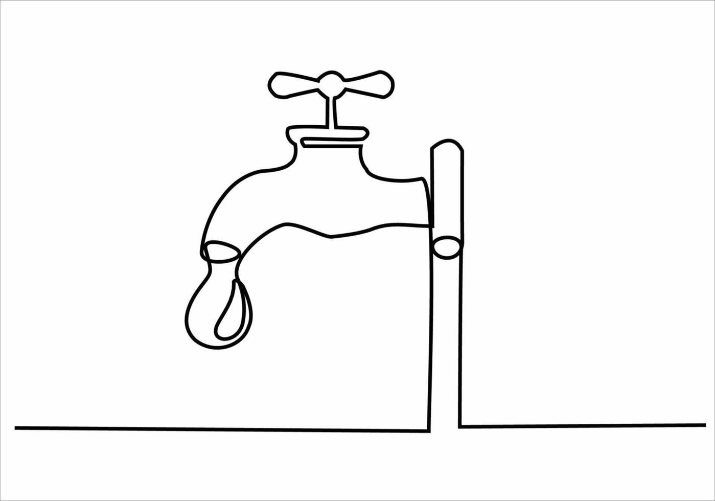 continuous line of water faucet vector