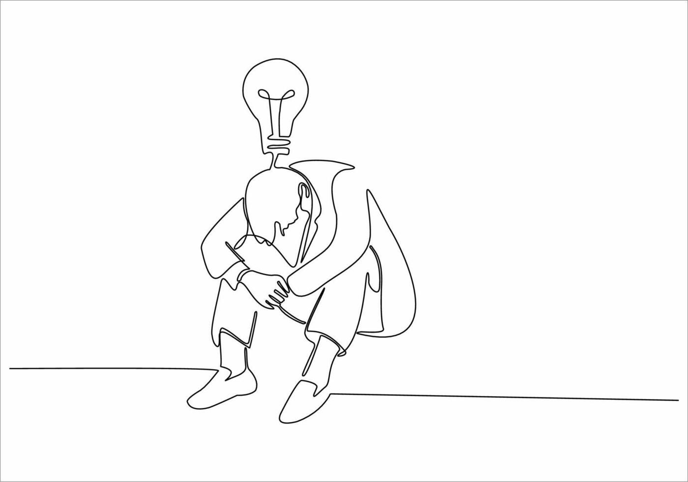 continuous line of thinking man vector