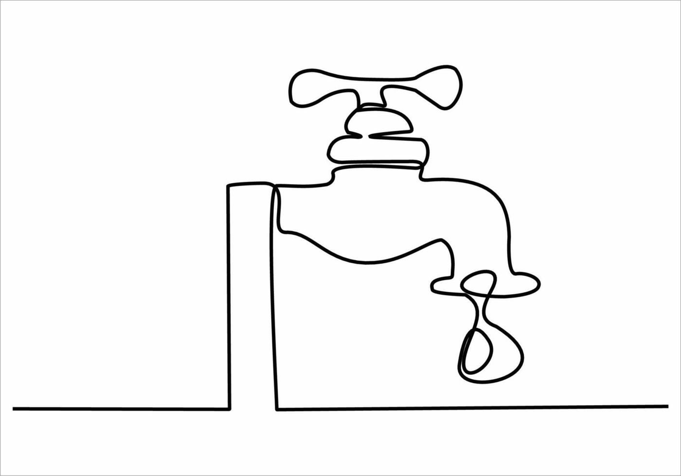 continuous line of water faucet vector