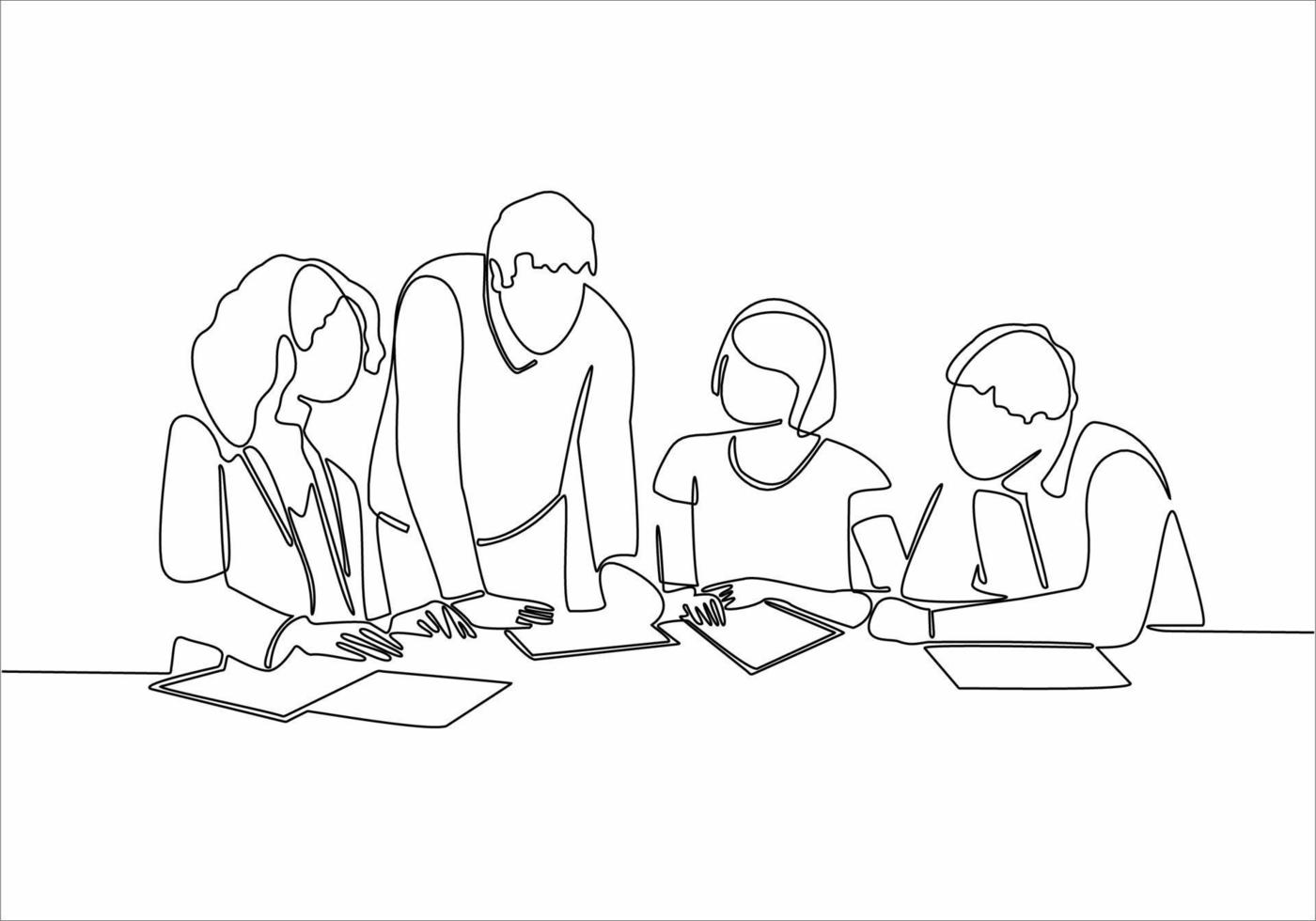 continuous line of businessmen is meeting vector