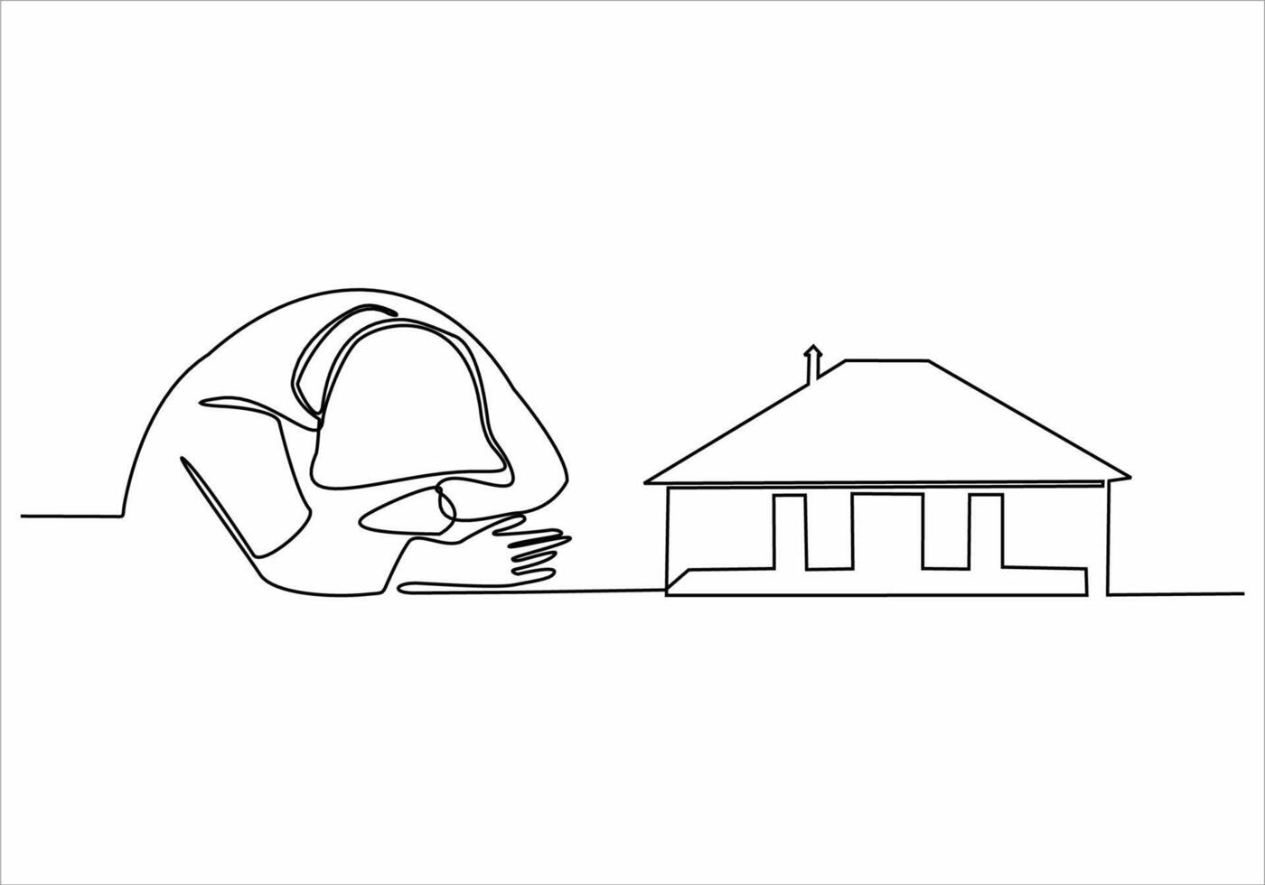 continuous line art thinking woman vector
