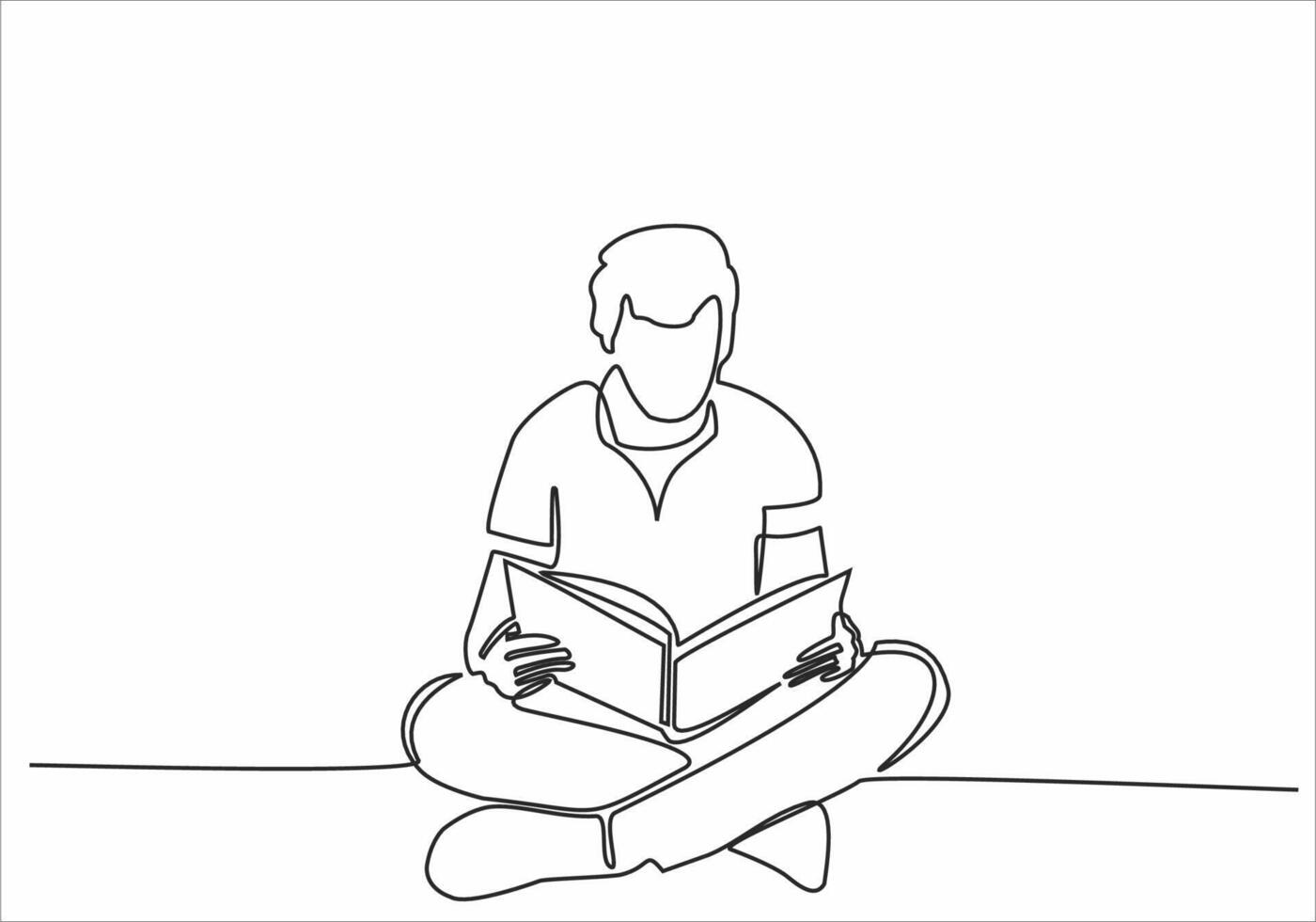 continuous line art man reading a book vector