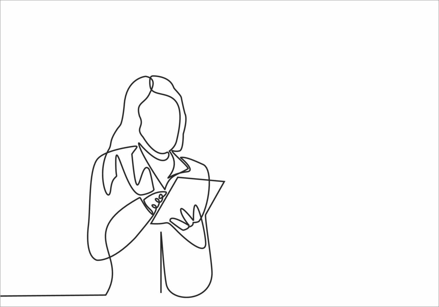 continuous line art woman reading a book vector