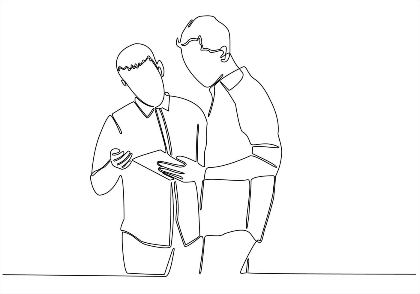 continuous line two men reading a book vector