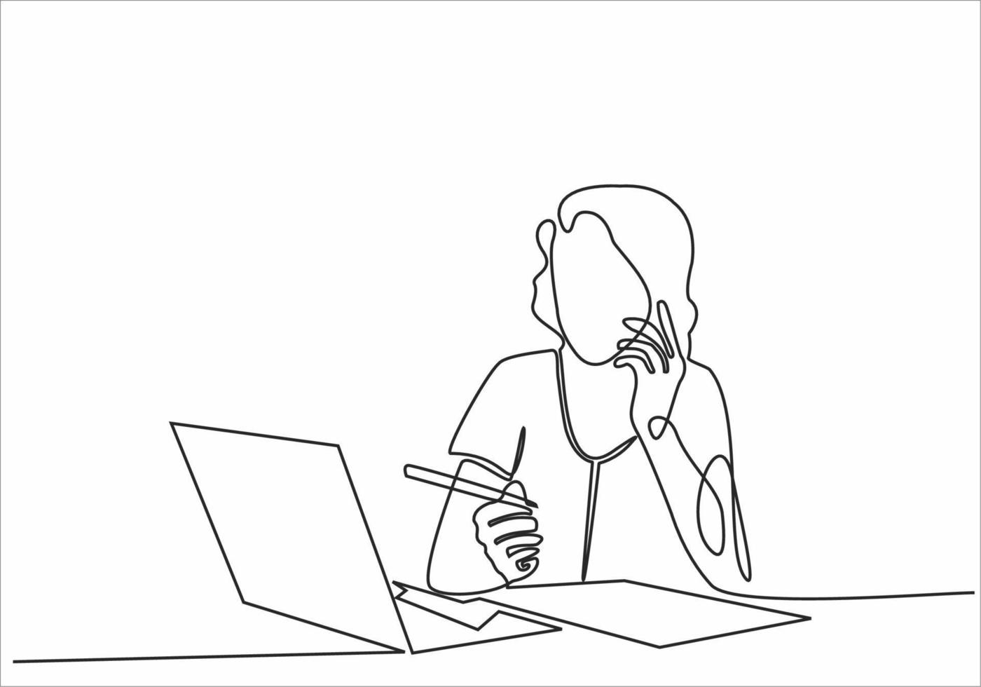 continuous line art woman reading a book vector