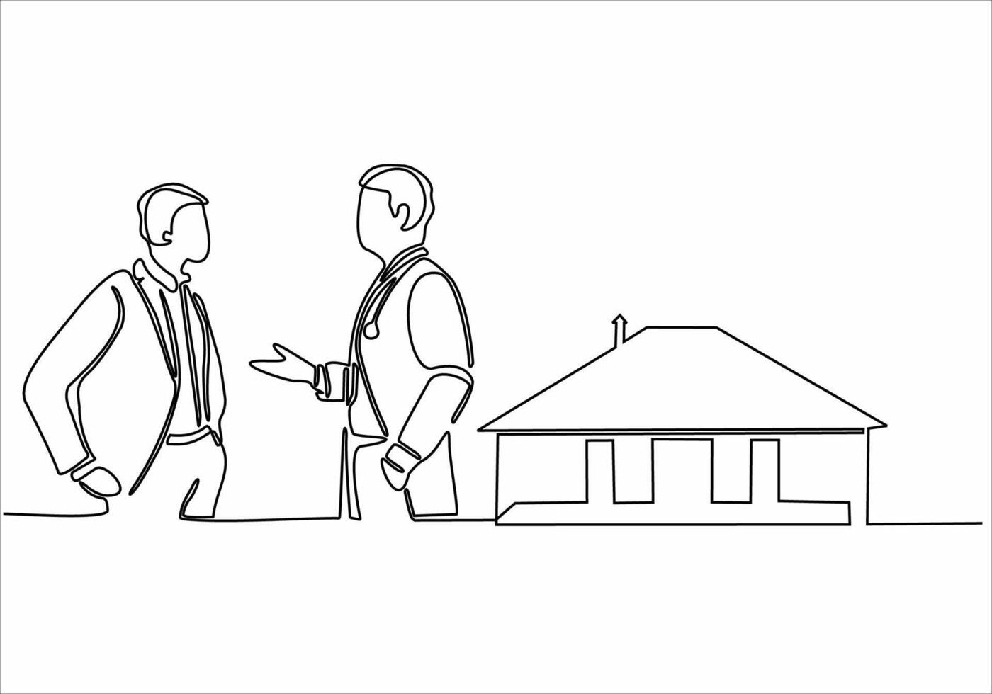continuous line of businessmen selling houses vector