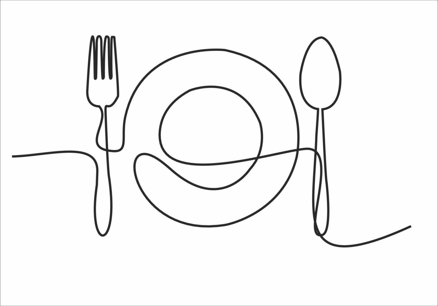 kitchen logo continuous line art vector