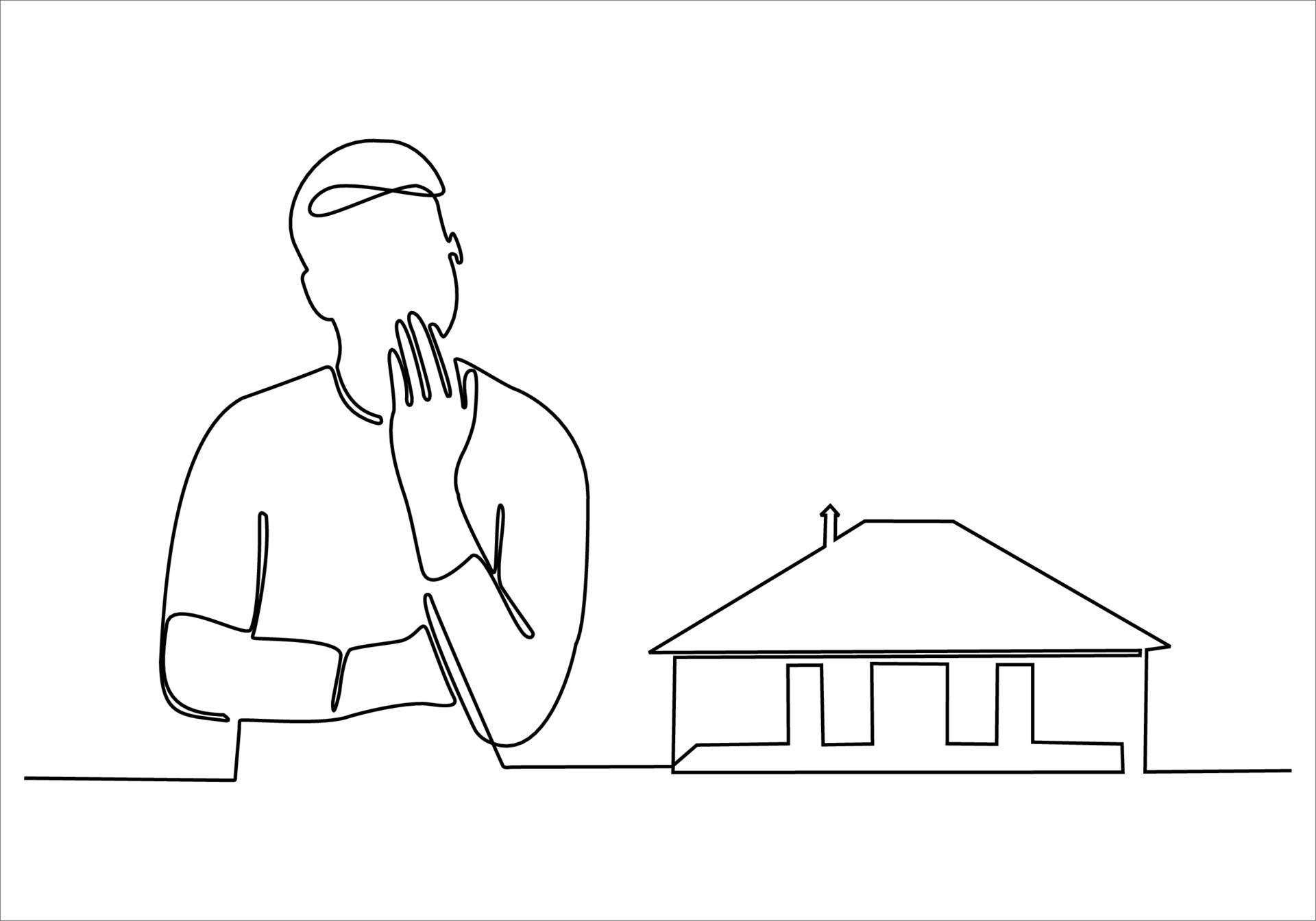 continuous line sad man wants to buy a house 12508515 Vector Art at
