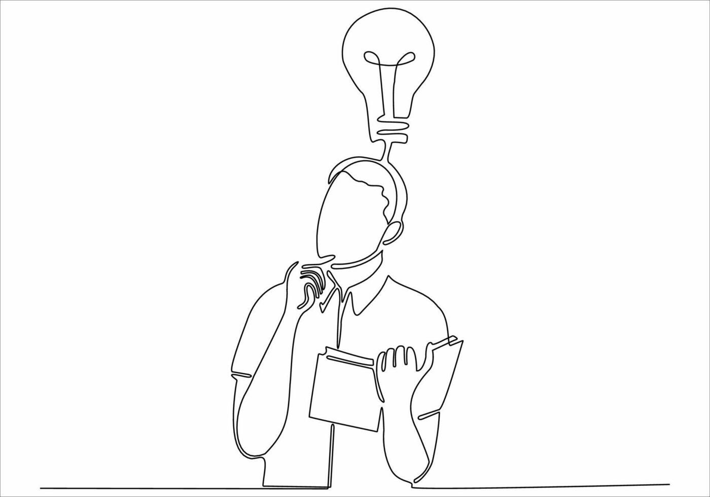 continuous line of thinking man vector