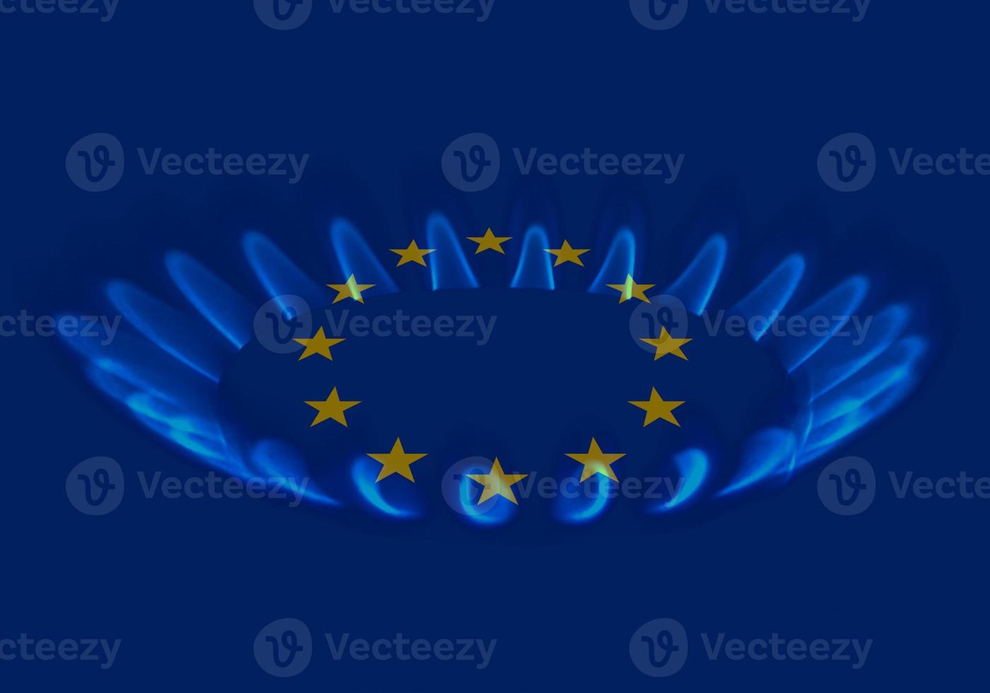 European Union and gas crisis - EU flag over a gas stove photo