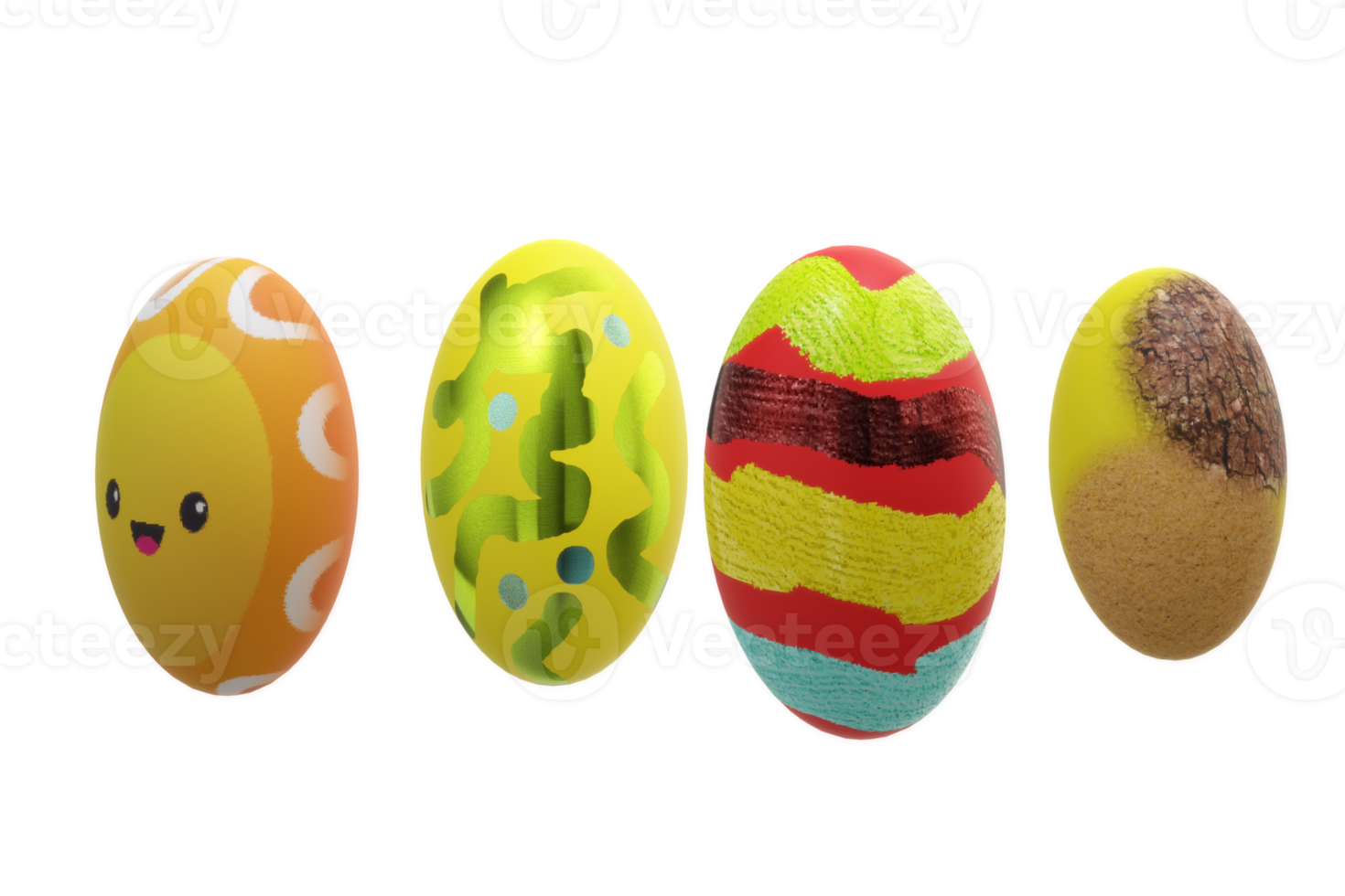 Set of realistic eggs on white background. 3D rendering illustration. png