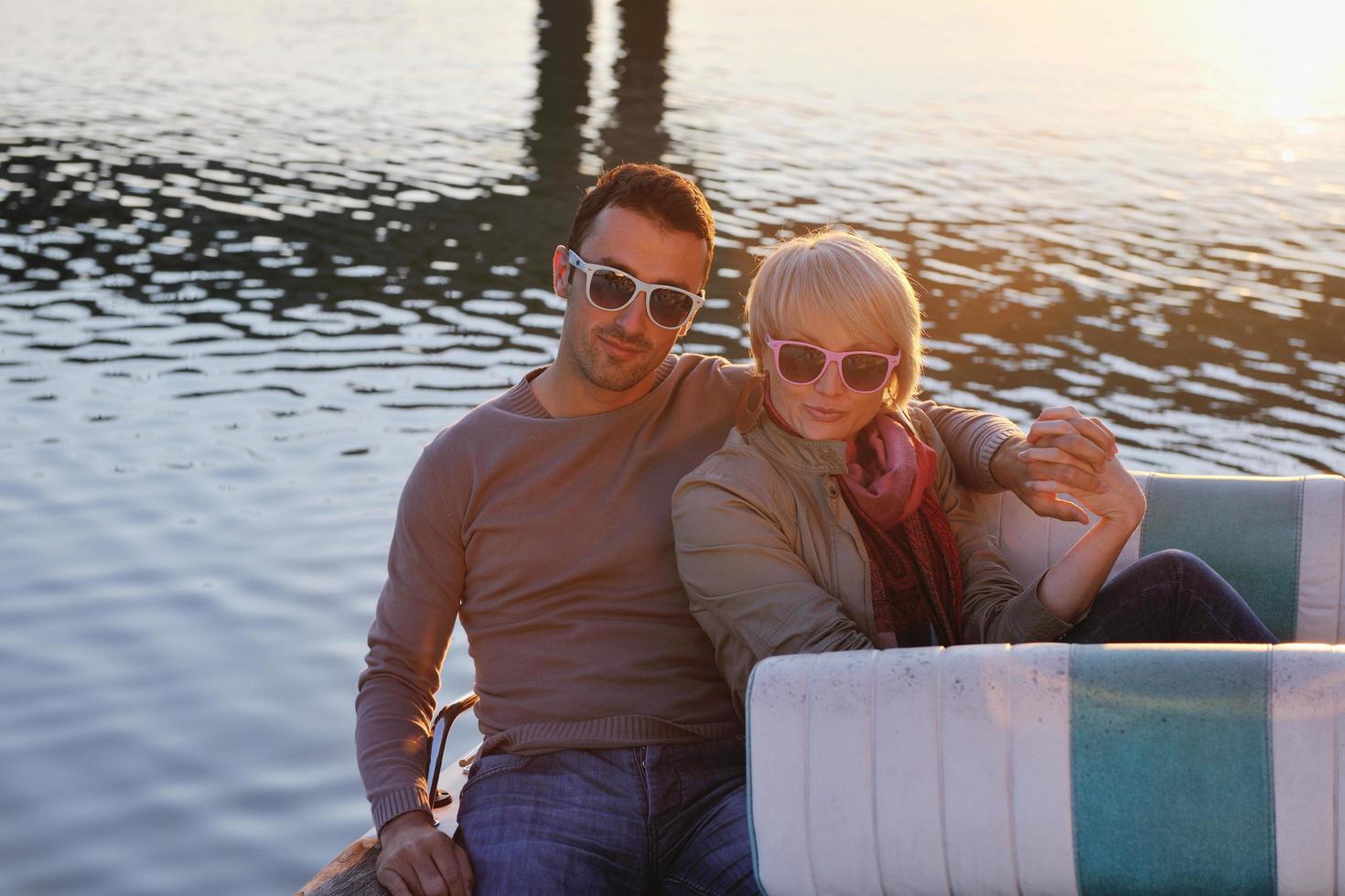 couple in love  have romantic time on boat photo