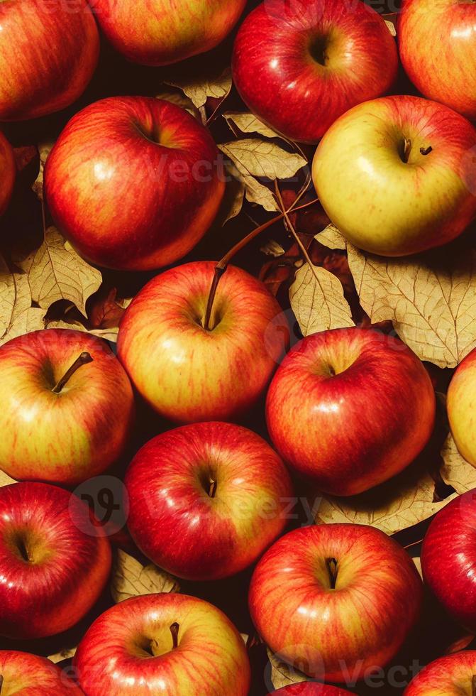 3d illustration seamless pattern of red apples in a top view photo