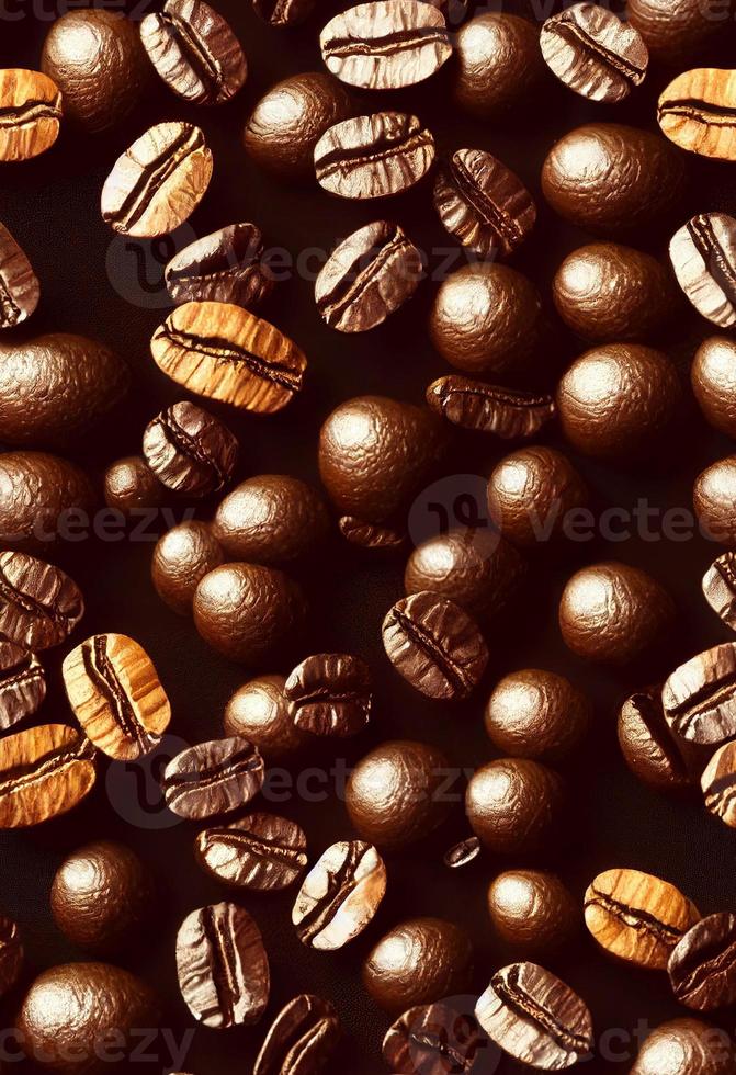 3d illustration seamless pattern of roasted coffee beans on black background vertical image photo