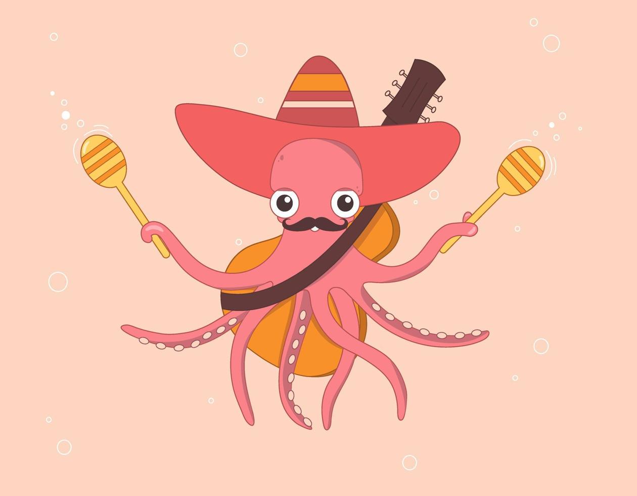 Mariachi octopus with maracas and guitar vector