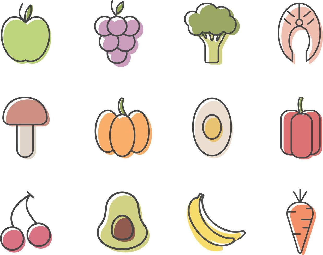 12 conjunto de iconos de línea de alimentos saludables vector