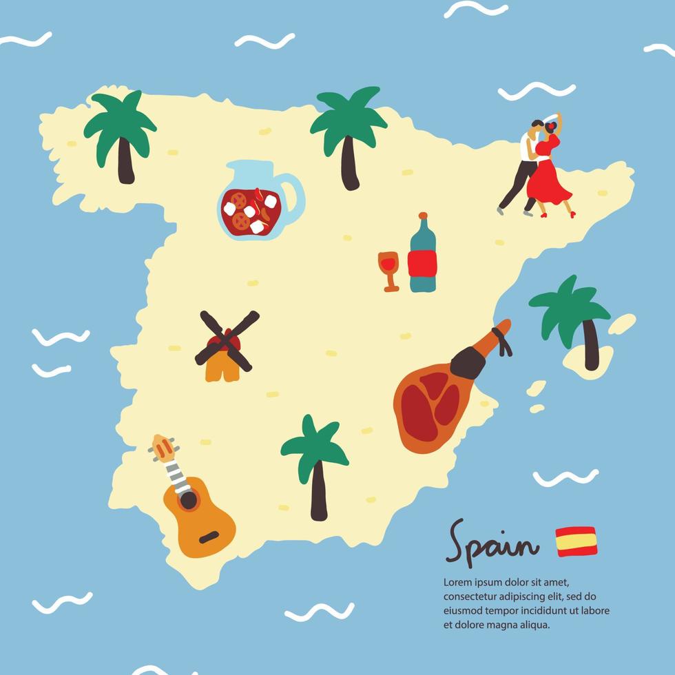 Spain Map with Elements vector