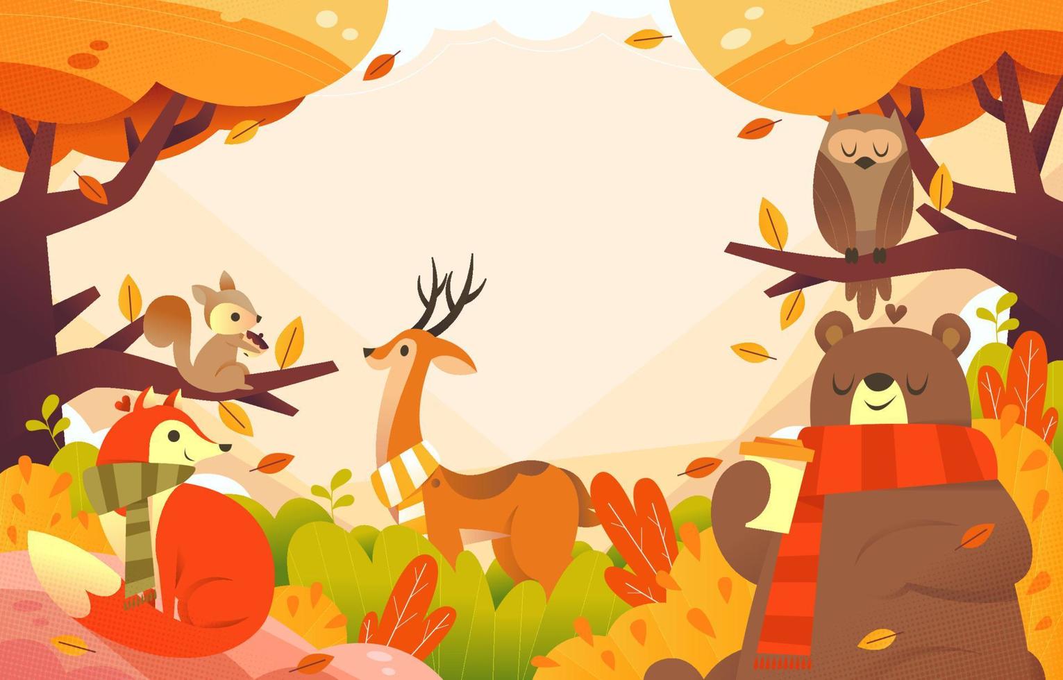 una escena de otoño con animales vector