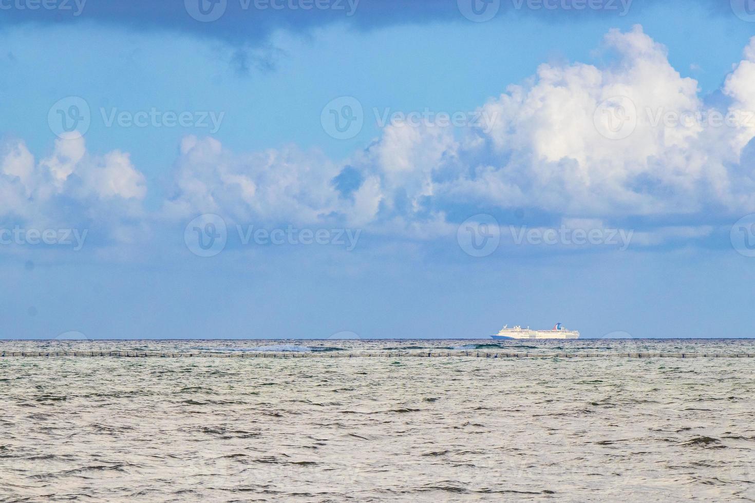 Boats yachts ship jetty beach in Playa del Carmen Mexico. photo