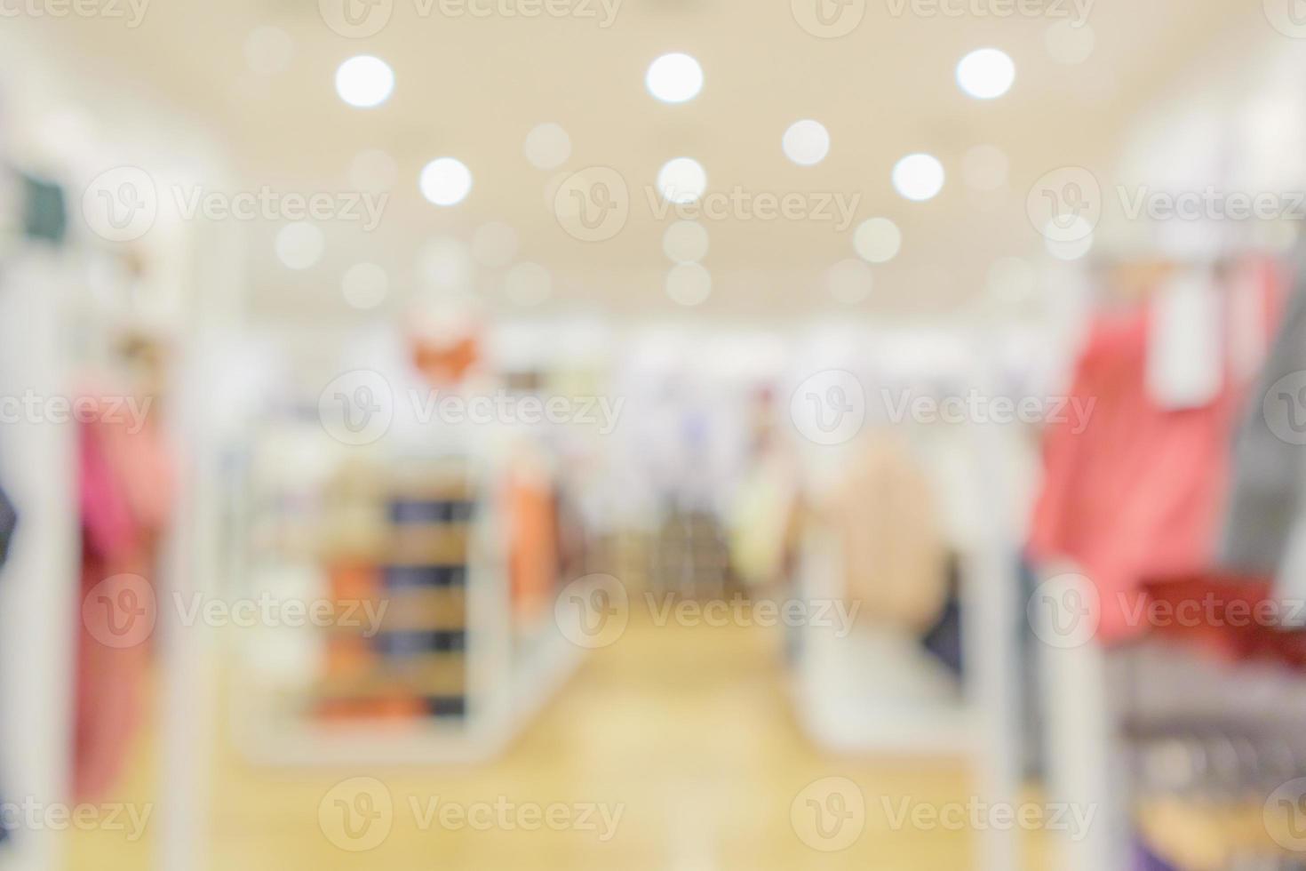 modern clothing store interior blur abstract defocused background with bokeh light photo