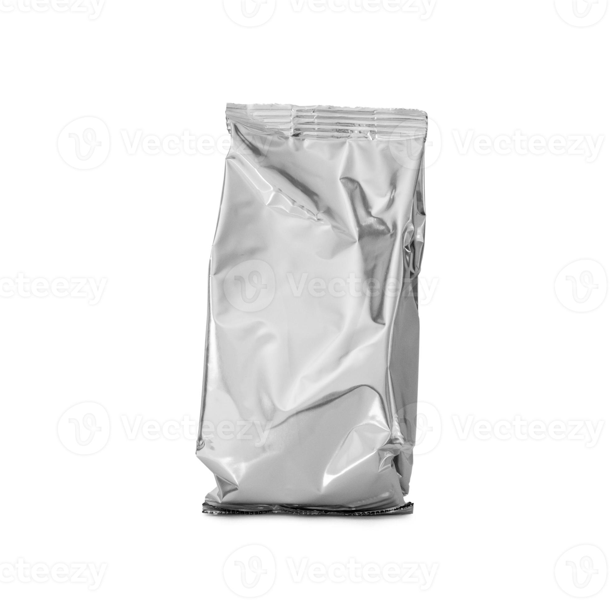 blank foil Aluminium bag for baby milk powder, tea or coffee isolated