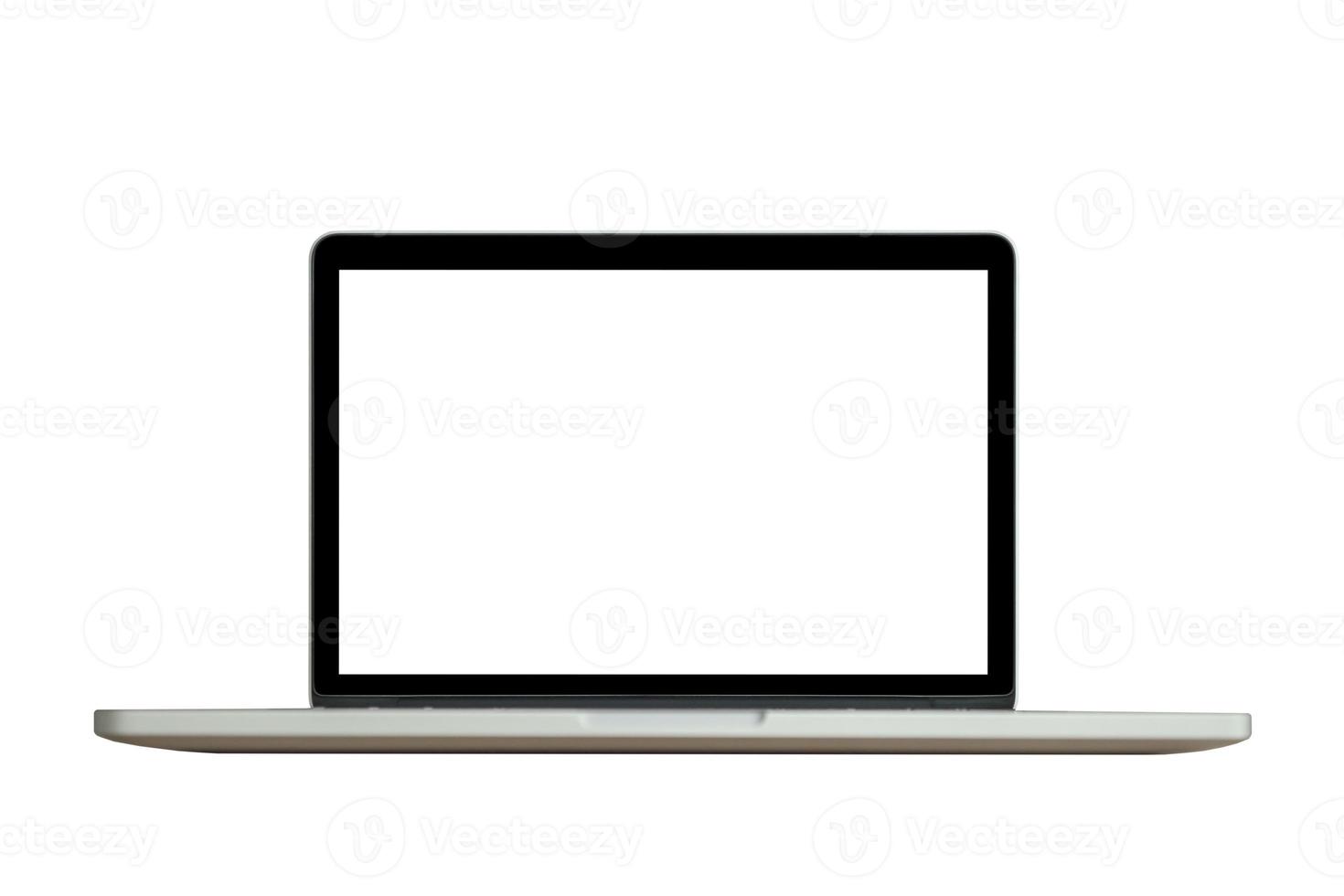 Laptop computer with blank screen isolated on white background photo