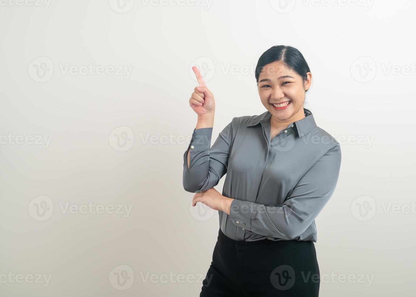 Asian woman thinking with white background photo