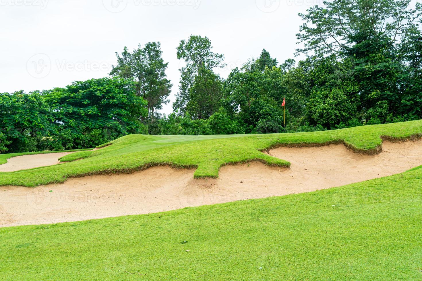 Green with Sand bunkers on Golf course photo