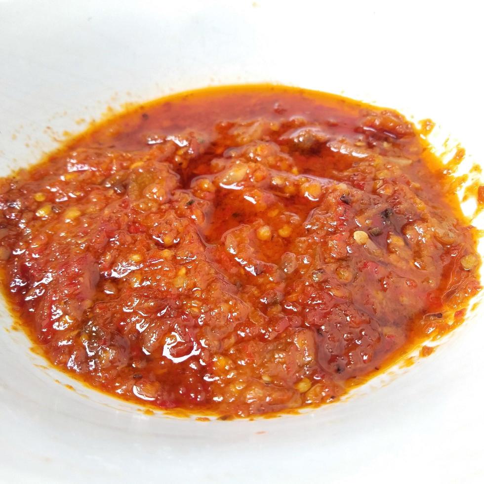 fried chili sauce isolated on a white background photo