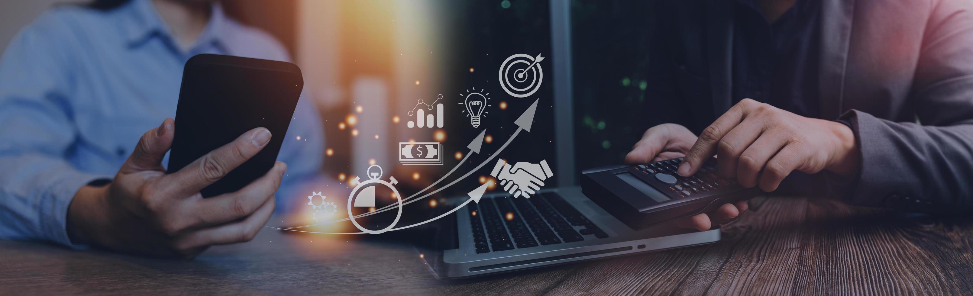 Man using mobile online banking and make payment, Business people using mobile phone with credit card, Mobile banking network, online payment, digital marketing, business technology. photo