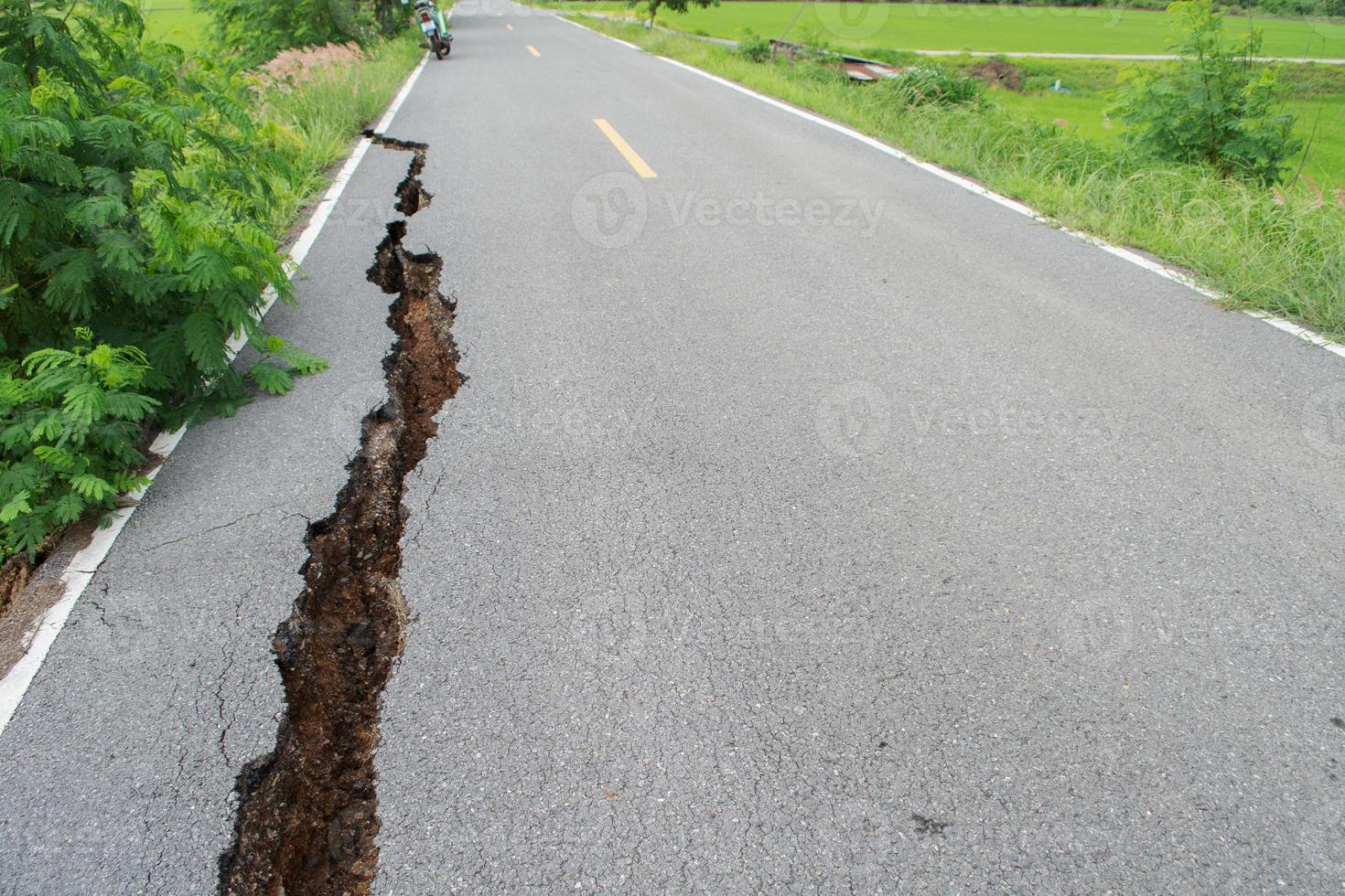 Asphalt surface on the street was demolished due to poor construction. photo