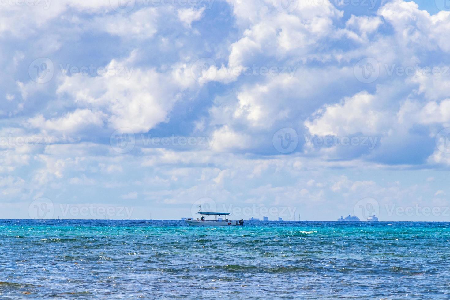 Boats yachts ship jetty beach in Playa del Carmen Mexico. photo