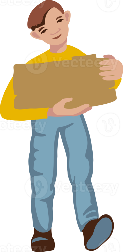 Cartoon vector image of a handyman. The man is carrying something. png