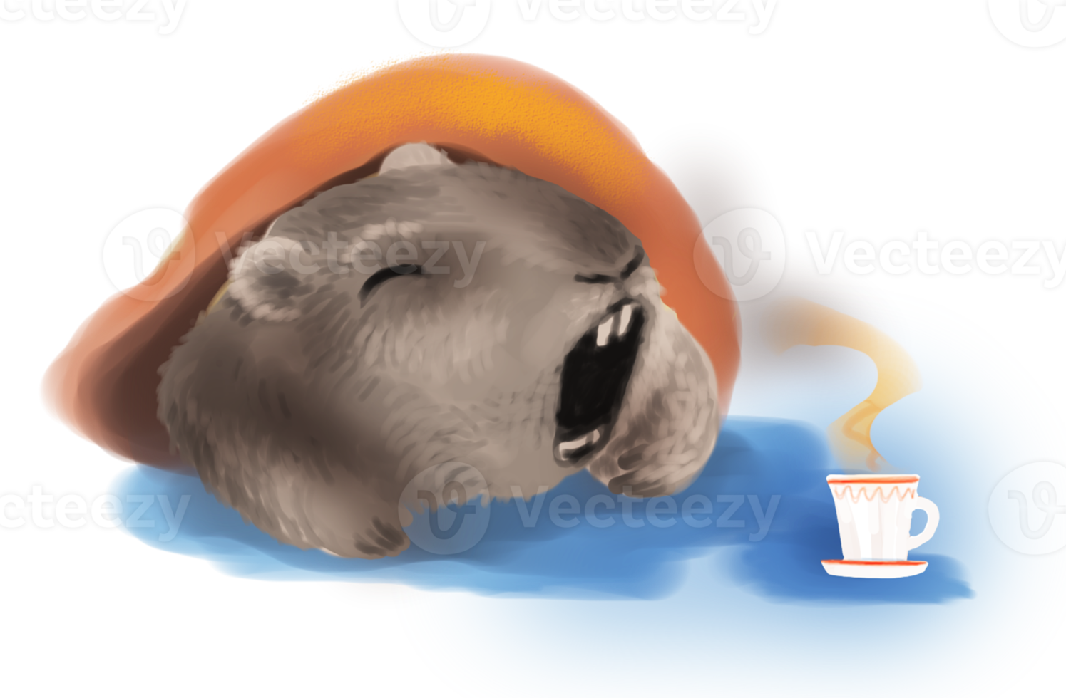 Groundhog waking up from the aroma of coffee. png