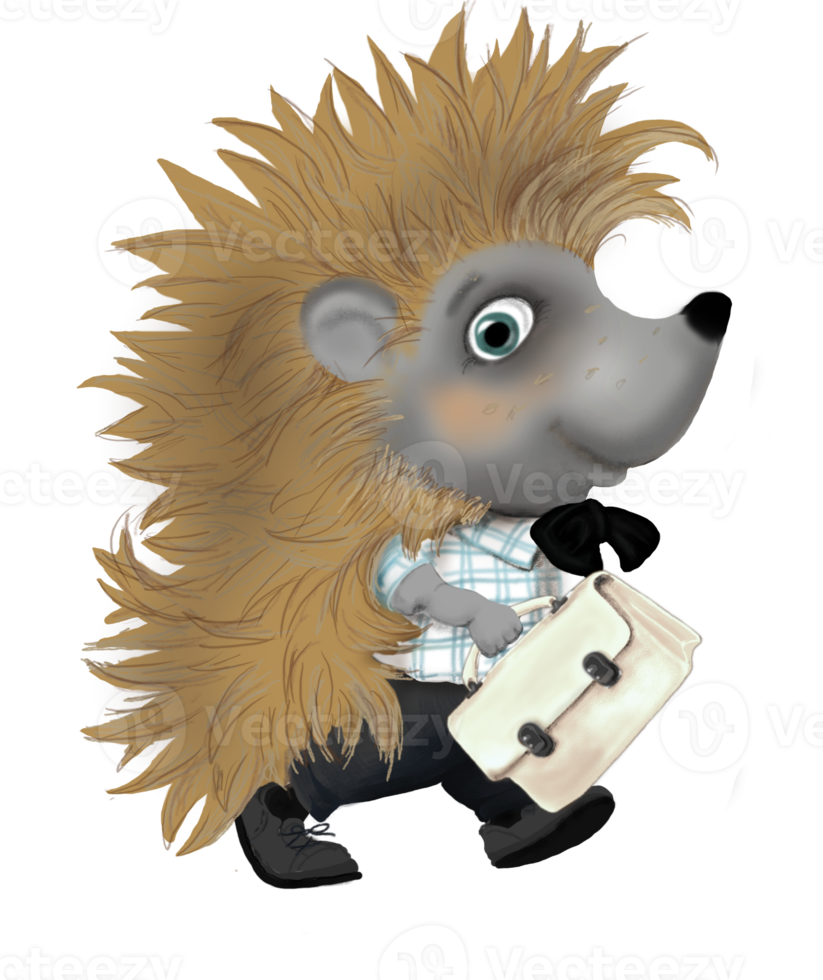 the hedgehog is humanized and holds a briefcase and a pen like a businessman. png