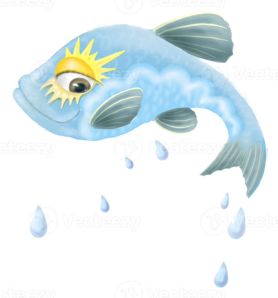 The heavenly fish is like a cloud with drops of water. png