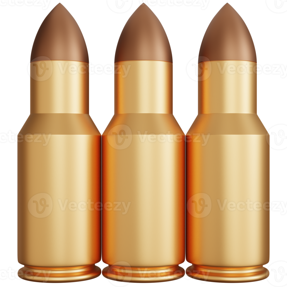 3d rendering three gun bullets isolated png