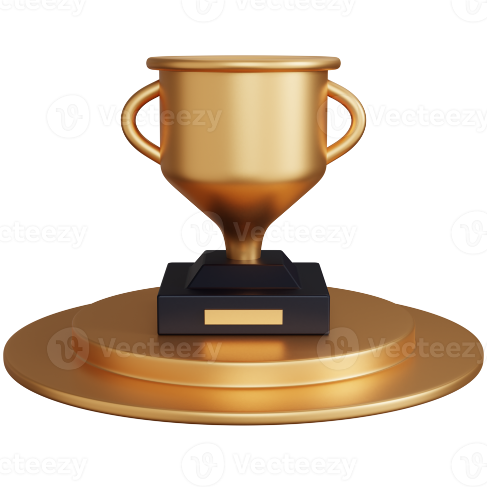 3d rendering gold trophy on the podium isolated png