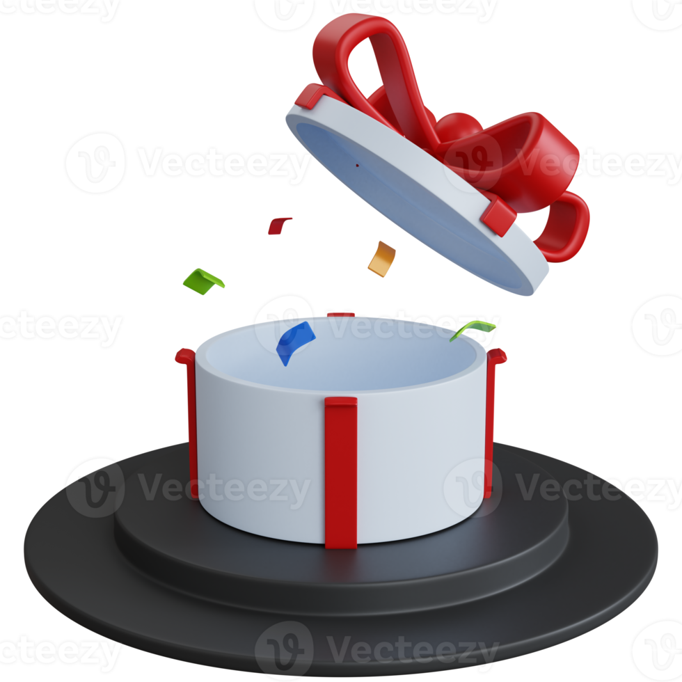 3d rendering open gift box on the podium isolated png