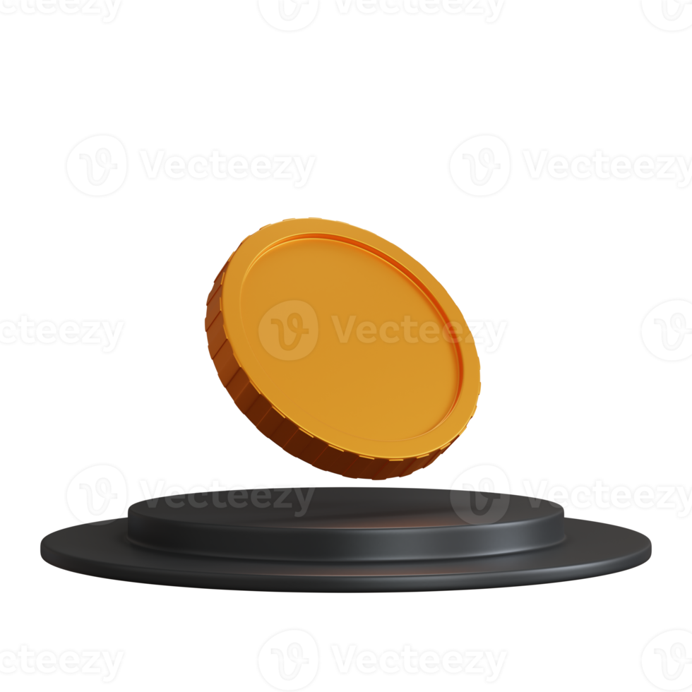 3d rendering coins on the podium isolated png