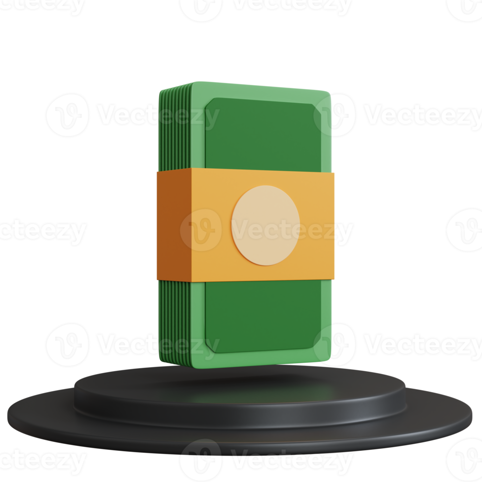3d rendering banknotes on the podium isolated png