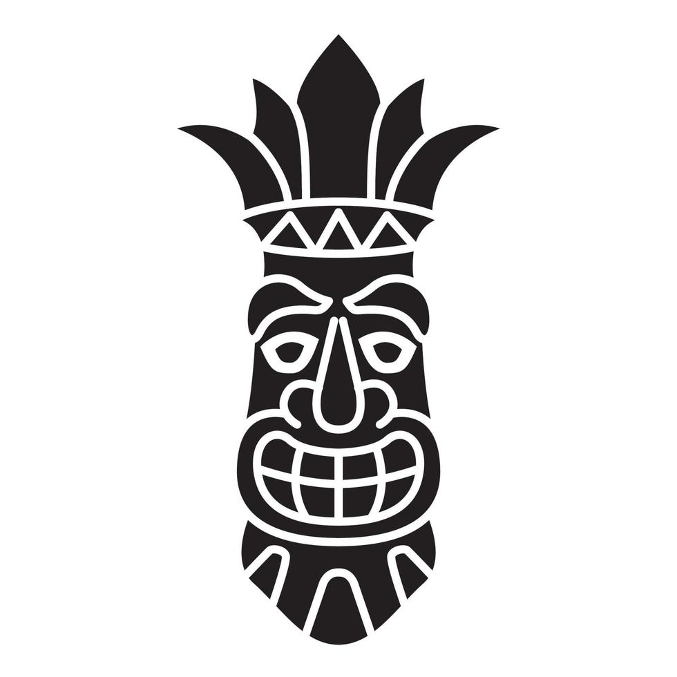 Polynesian tiki mask silhouette isolated on white background. Hawaiian tribal mask. Vector cartoon style.Black silhouette.