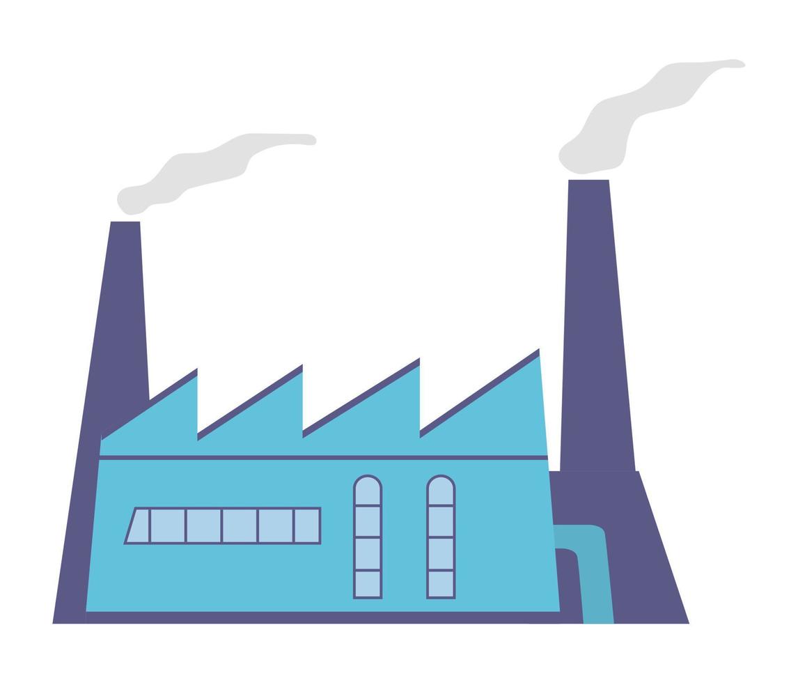 Factory building with smoking chimneys.Vector flat illustration.Isolated on white background.Building facade. vector